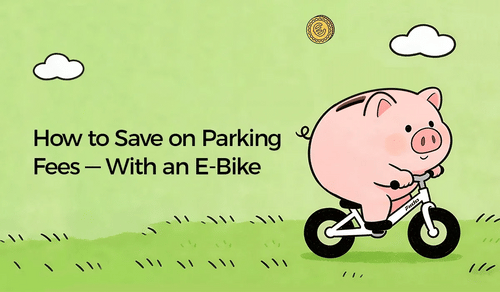 Animation of a piggy bank riding a Fiido electric bicycle.