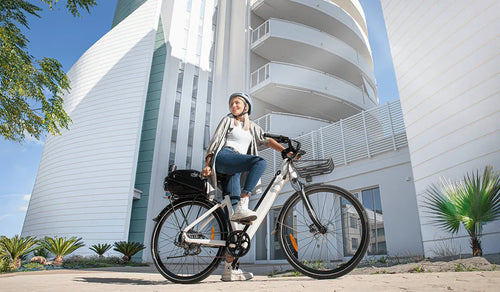 Woman riding a Fiido C11 electric bicycle