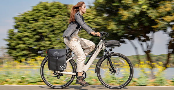 Woman riding electric bike