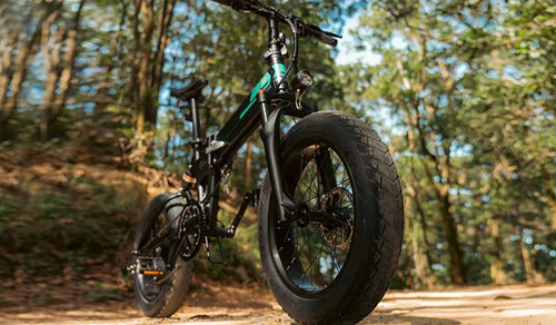 The Fiido M1pro ebike on a forest path, showcasing its off-road capabilities.