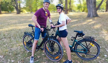 A couple is exercising while riding Fiido’s lightweight electric bikes.
