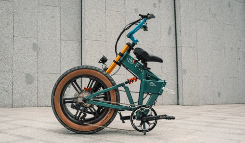 A Fiido M1 Pro fat tire electric bike showing its folded form.