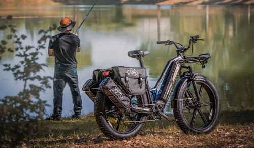 A man is riding his Fiido Titan Fatbike electric bicycle.