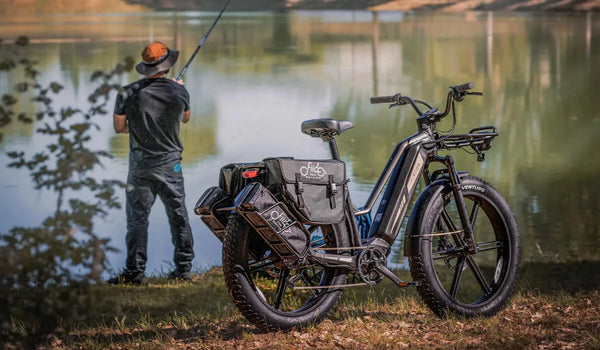 A man is riding his Fiido Titan Fatbike electric bicycle.